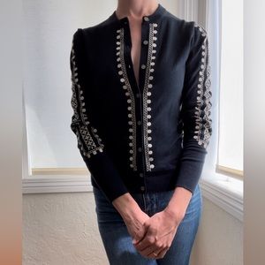 J. Crew Embroidered Navy Cardigan, Size S